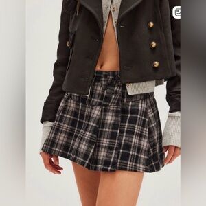 Free People Black and Gray Plaid Mini Skirt
